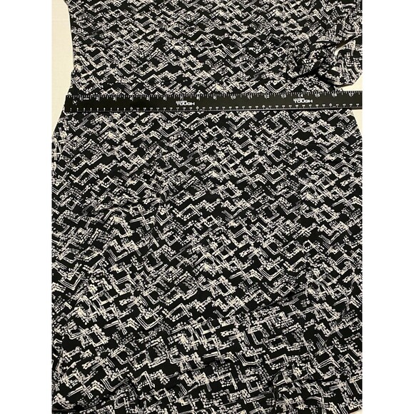 Apt 9 Gray Blk Multicolor Print Stretch Career Faux Wrap Knee MIDI Dress Large - Picture 7 of 14